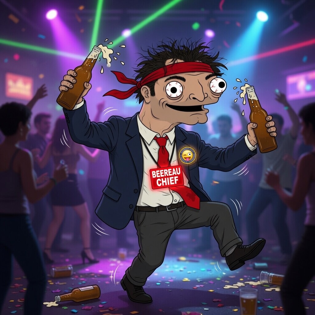 The Chief dancing at the nightclub with two beers